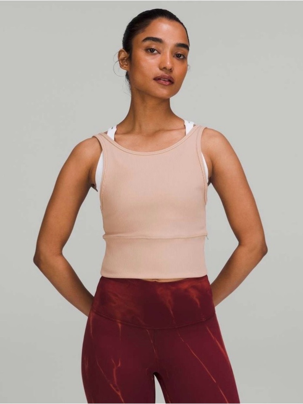 Lululemon Power Pivot Ribbed Tank Top Pink Clay Reversible Cropped Size 2